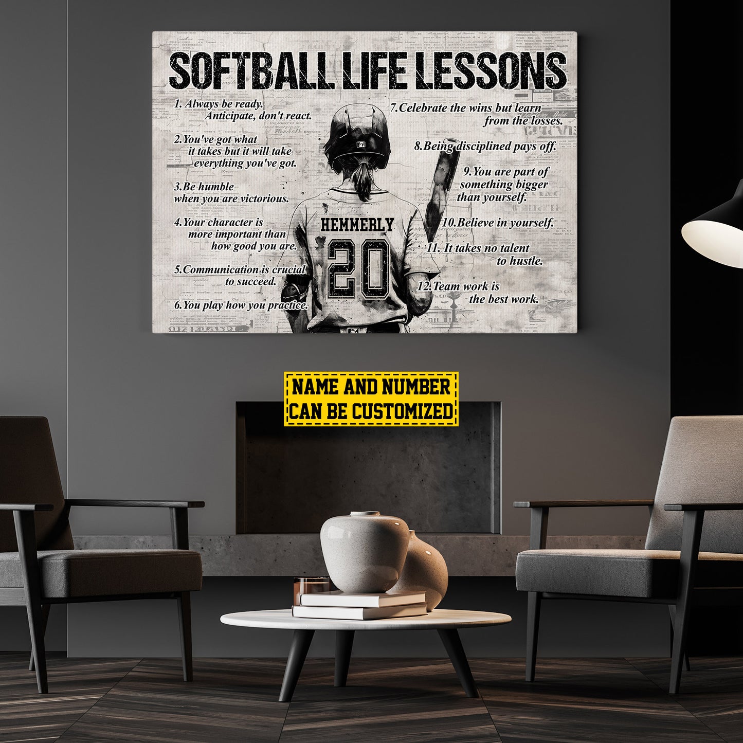 Softball Girl Life Lessons Always Be Ready, Personalized Motivational Softball Canvas Painting, Inspirational Quotes Wall Art Decor, Poster Gift For Softball Girl Lovers