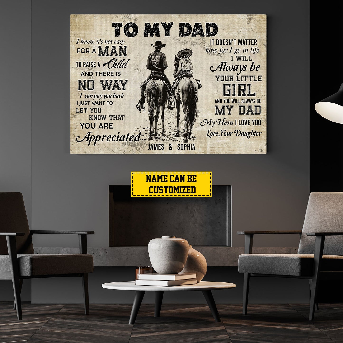 To My Hero Love You, Personalized Horse Riding Canvas Painting, Inspirational Quotes Horse Wall Art Decor, Father's Day Poster Gift For Cowboy Lovers