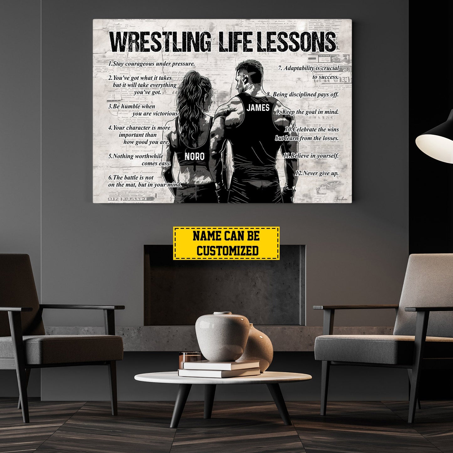 Couple Wrestling Life Lessons, Personalized Motivational Wrestling Canvas Painting, Inspirational Quotes Wall Art Decor, Poster Gift For Wrestling Lovers