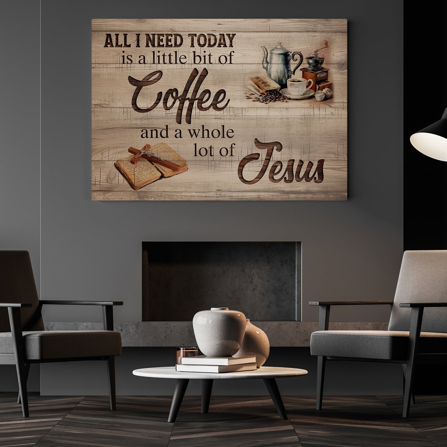 All I Need Today Jesus And Coffee, Religious Canvas Painting, Jesus Wall Art Decor, Poster Gift For Christian Lovers