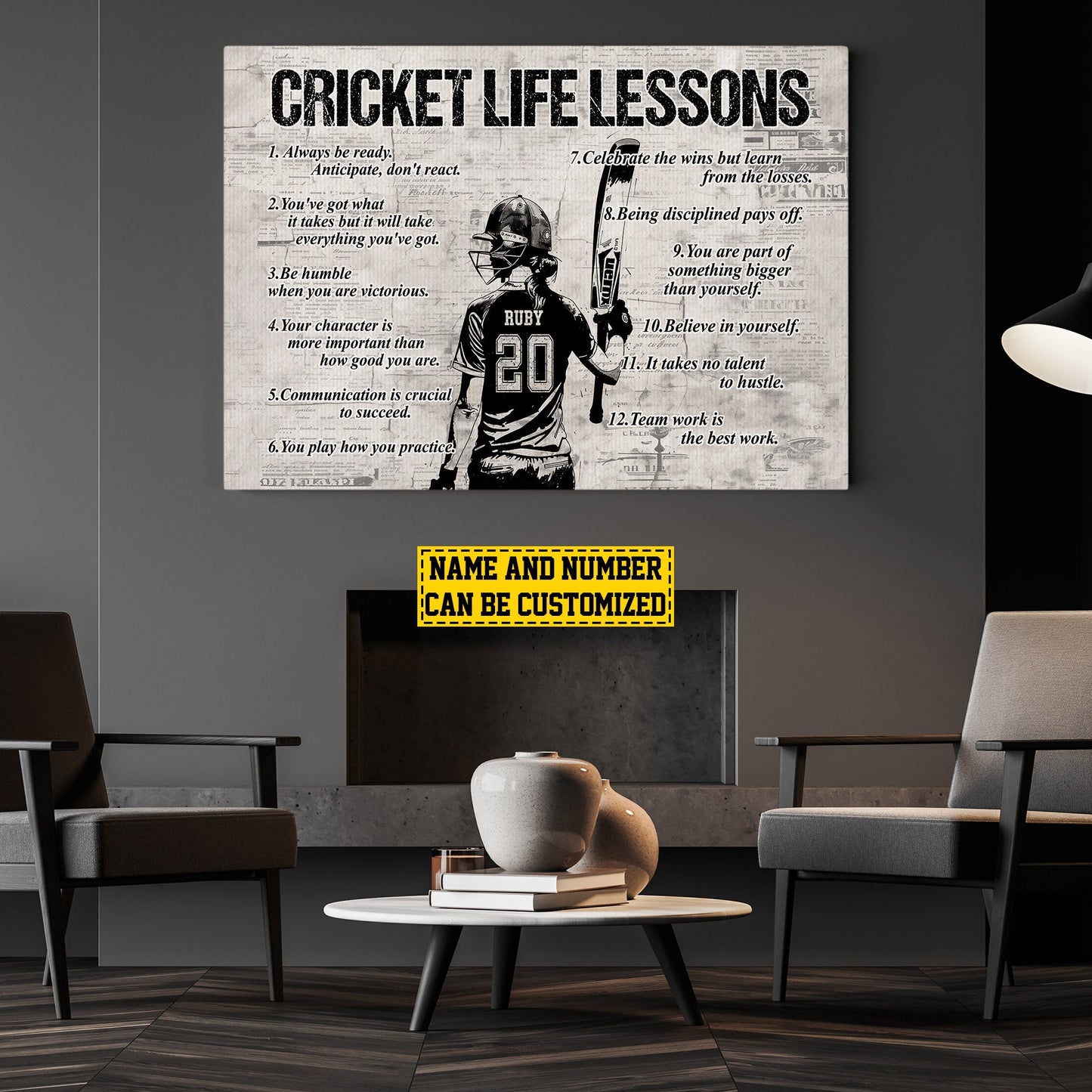 Cricket Life Lessons, Personalized Motivational Cricket Canvas Painting, Inspirational Quotes Wall Art Decor, Poster Gift For Cricket Lovers