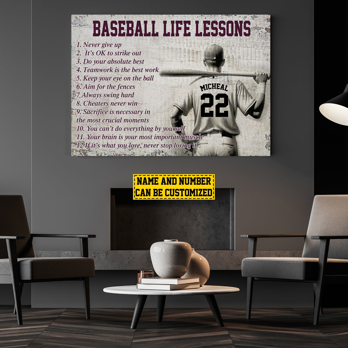 Baseball Life Lessons What You Love Never Stop, Personalized Motivational Baseball Canvas Painting, Inspirational Quotes Wall Art Decor, Poster Gift For Baseball Lovers
