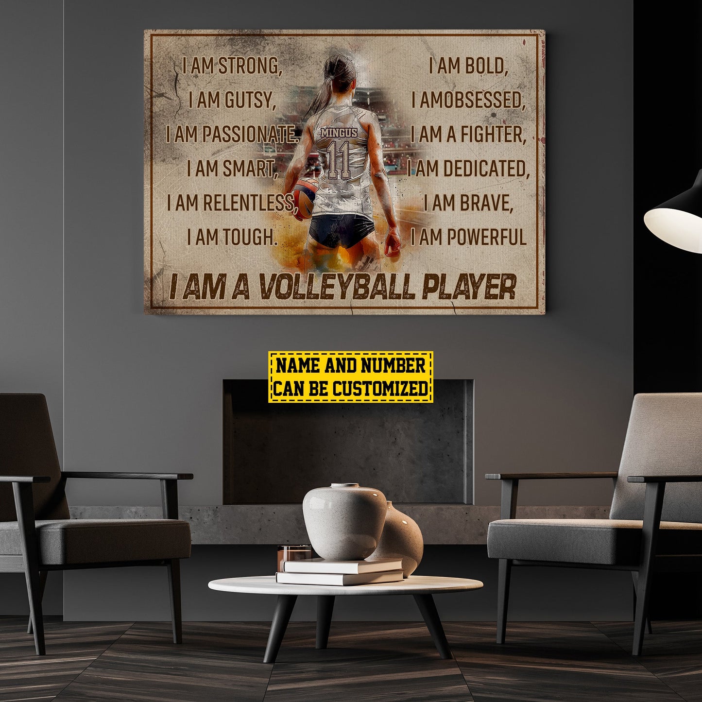 I Am A Volleyball Player, Personalized Motivational Volleyball Canvas Painting, Inspirational Quotes Wall Art Decor, Poster Gift For Volleyball Girl Lovers