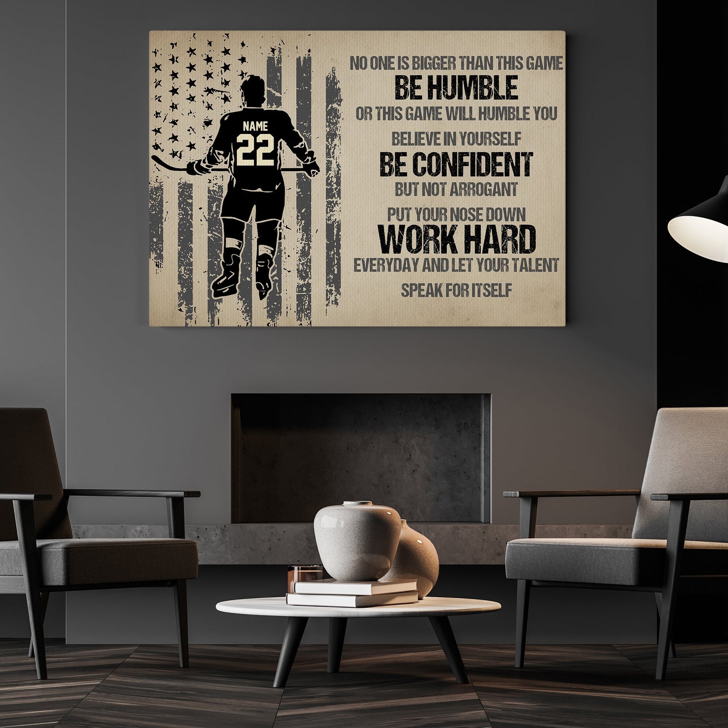 Work Hard Let Your Talent, Personalized Motivational Canvas Painting, Inspirational Quotes Wall Art Decor, Poster Gift For Hockey Lovers