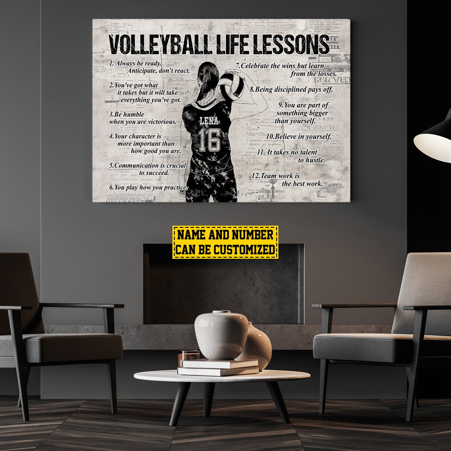 Volleyball Life Lessons, Personalized Motivational Volleyball Canvas Painting, Inspirational Quotes Wall Art Decor, Poster Gift For Volleyball Lovers