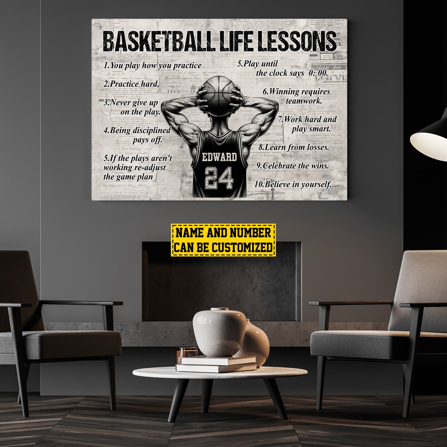 Basketball Life Lessons Believe In Yourself, Personalized Motivational Basketball Canvas Painting, Inspirational Quotes Wall Art Decor, Poster Gift For Basketball Lovers