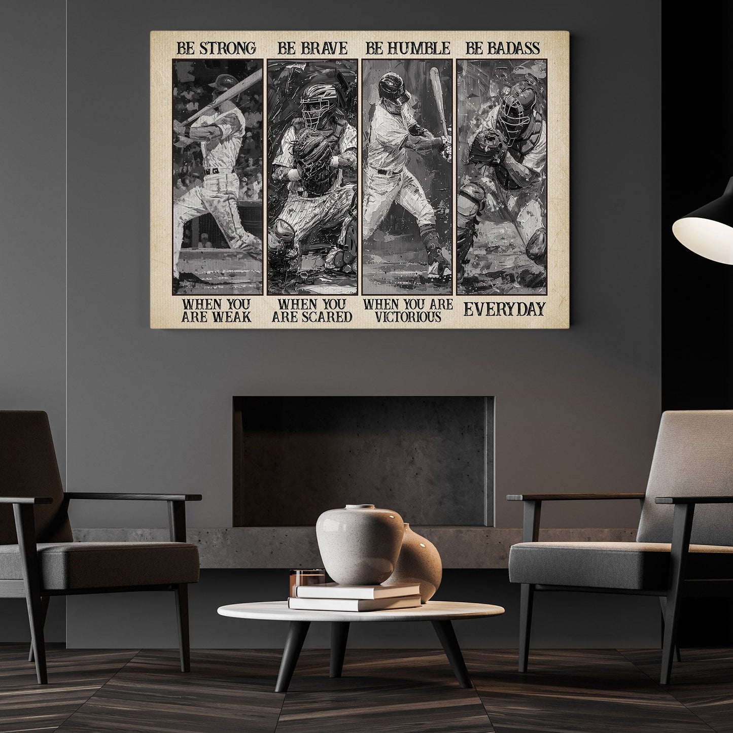 Be Strong Be Brave Be Humble Be Badass, Baseball Canvas Painting, Wall Art Decor, Poster Gift For Baseball Lovers