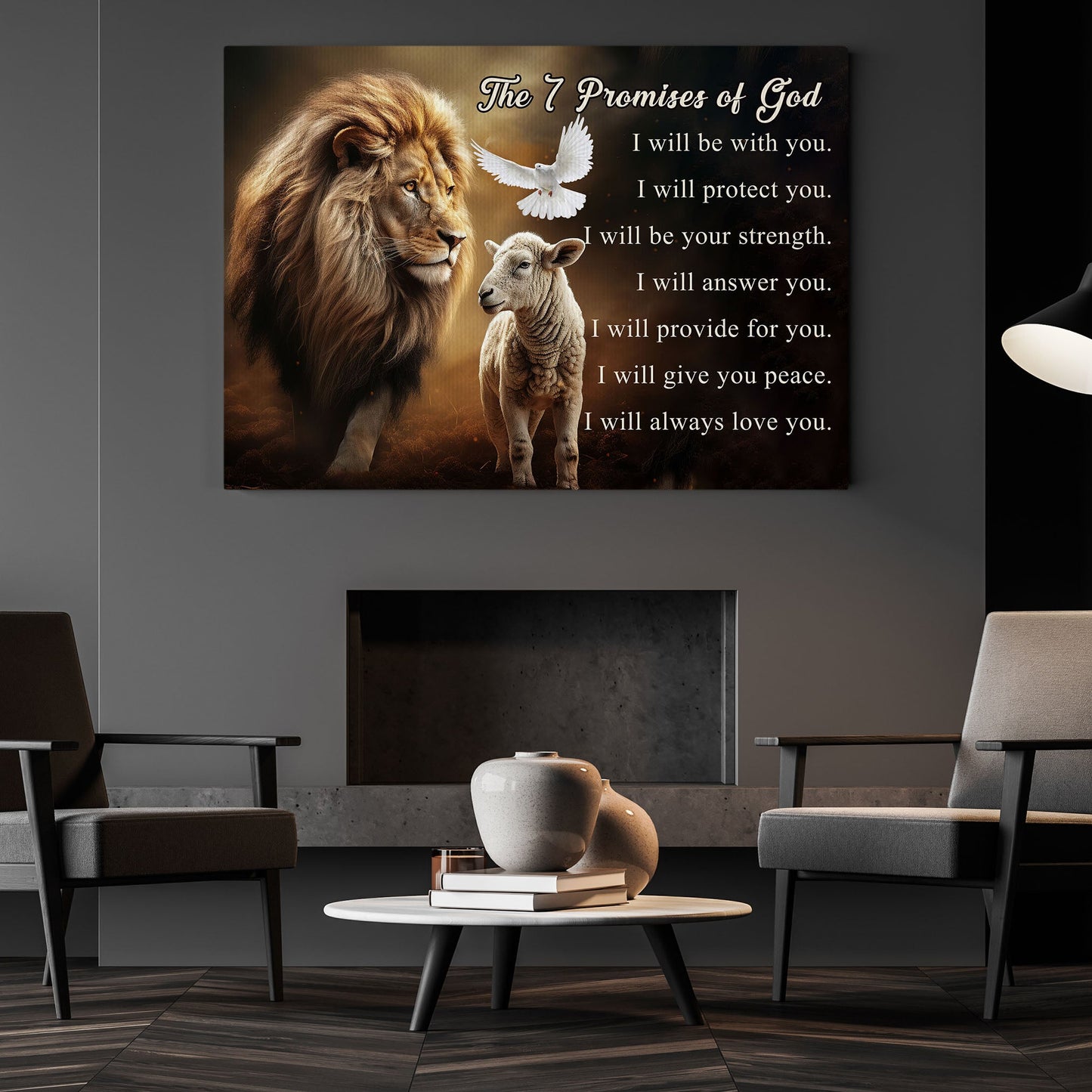 The 7 Promises Of God, Religious Lion Canvas Painting, Jesus Goat Wall Art Decor, Poster Gift For Christian Lovers