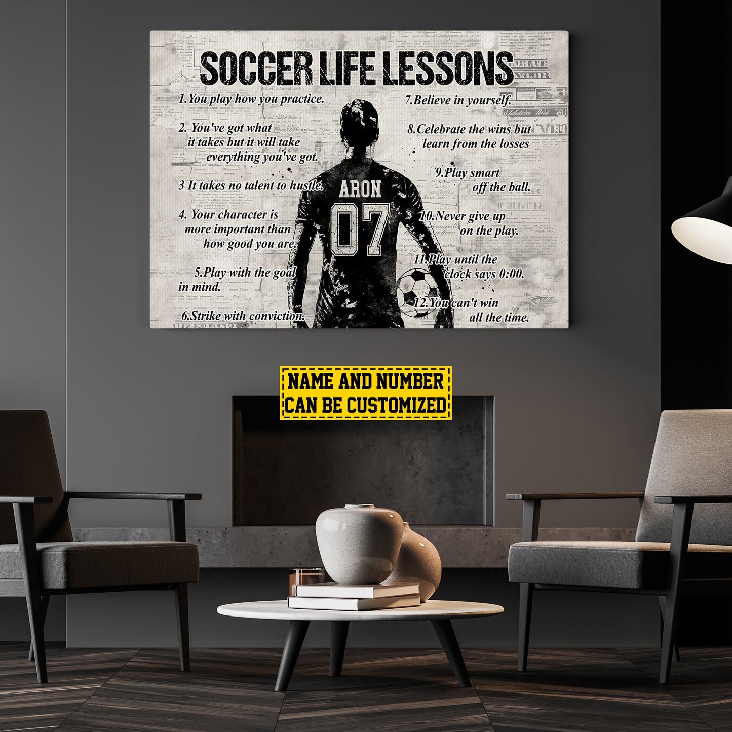 Soccer Life Lessons, Personalized Motivational Soccer Boy Canvas Painting, Inspirational Quotes Wall Art Decor, Poster Gift For Soccer Lovers