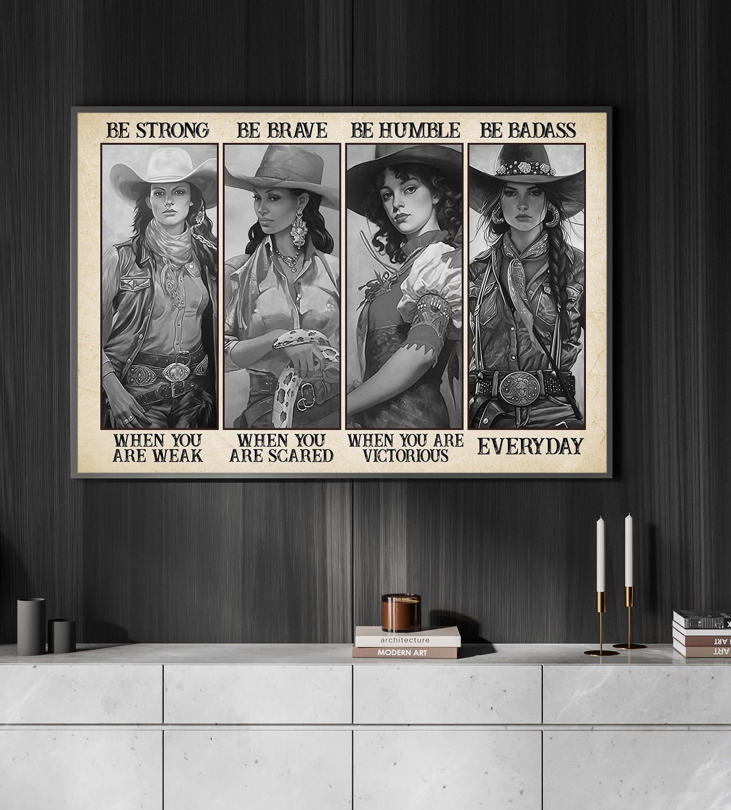 Be Strong Be Brave Be Humble Be Badass, Cowgirl Canvas Painting, Inspirational Quotes Horse Wall Art Decor, Poster Gift For Cowgirl Lovers