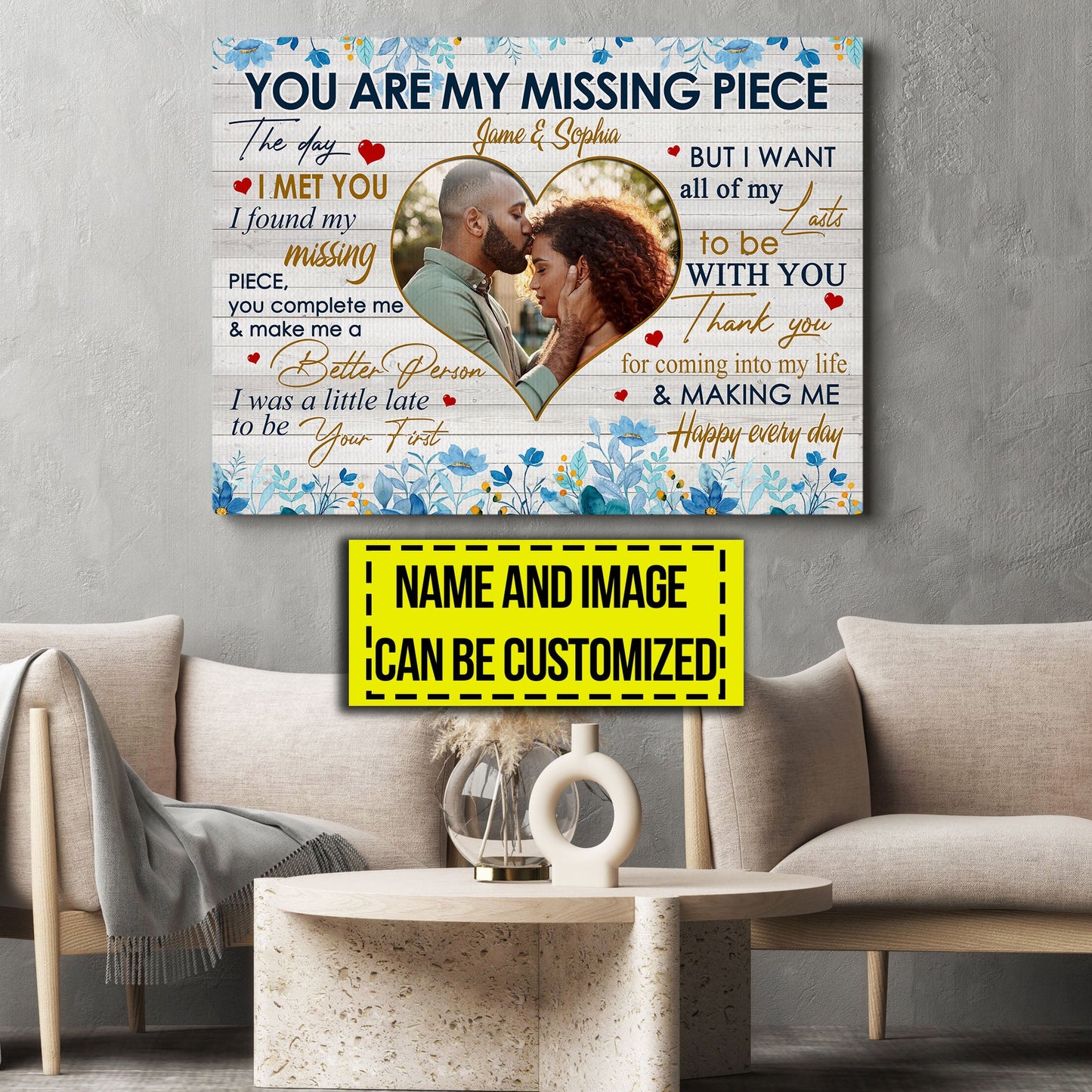 Personalized Gift For Wife, You Are My Missing Piece, Valentine's Day Couple Canvas Painting, Love Wall Art Decor - Valentines Poster Gift