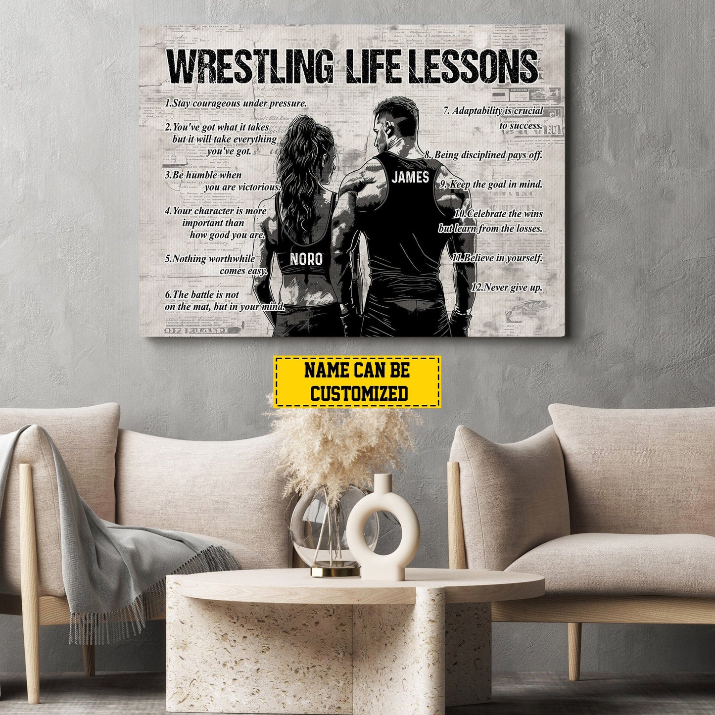 Couple Wrestling Life Lessons, Personalized Motivational Wrestling Canvas Painting, Inspirational Quotes Wall Art Decor, Poster Gift For Wrestling Lovers