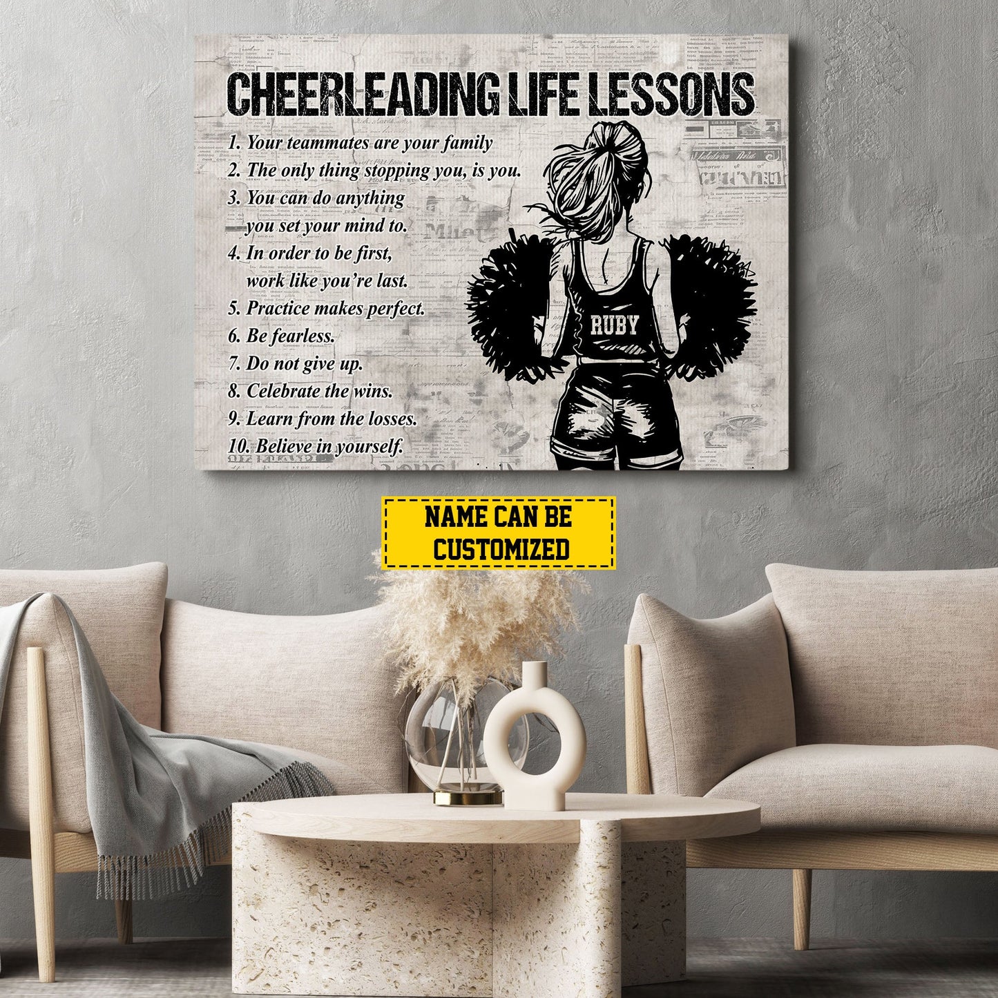 Cheerleading Life Lessons, Personalized Motivational Cheerleading Canvas Painting, Inspirational Quotes Wall Art Decor, Poster Gift For Cheerleading Lovers