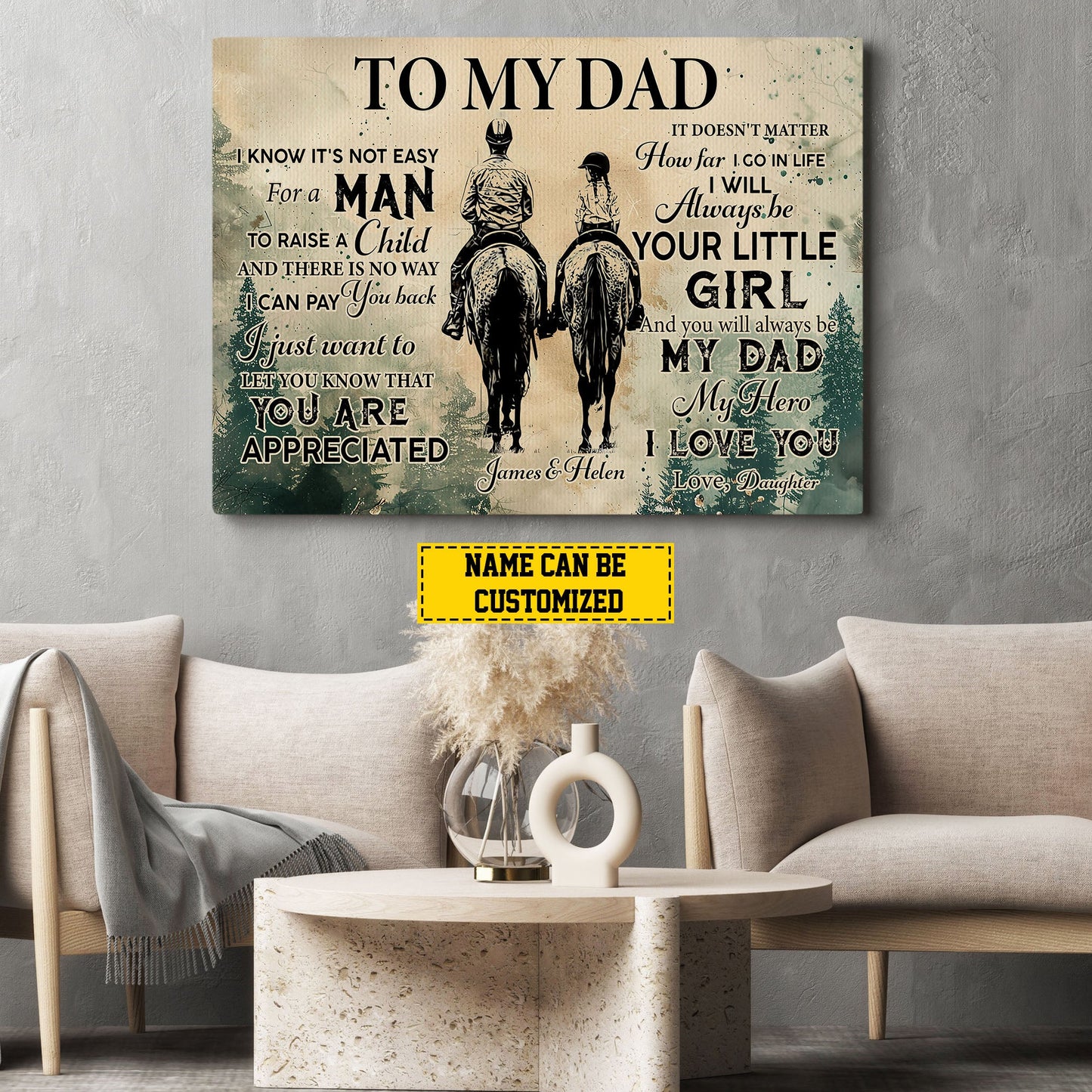 Personalized Horse Riding Canvas Painting, To My Dad My, Inspirational Quotes Horse Wall Art Decor, Father's Day Poster Gift For Cowboy Lovers