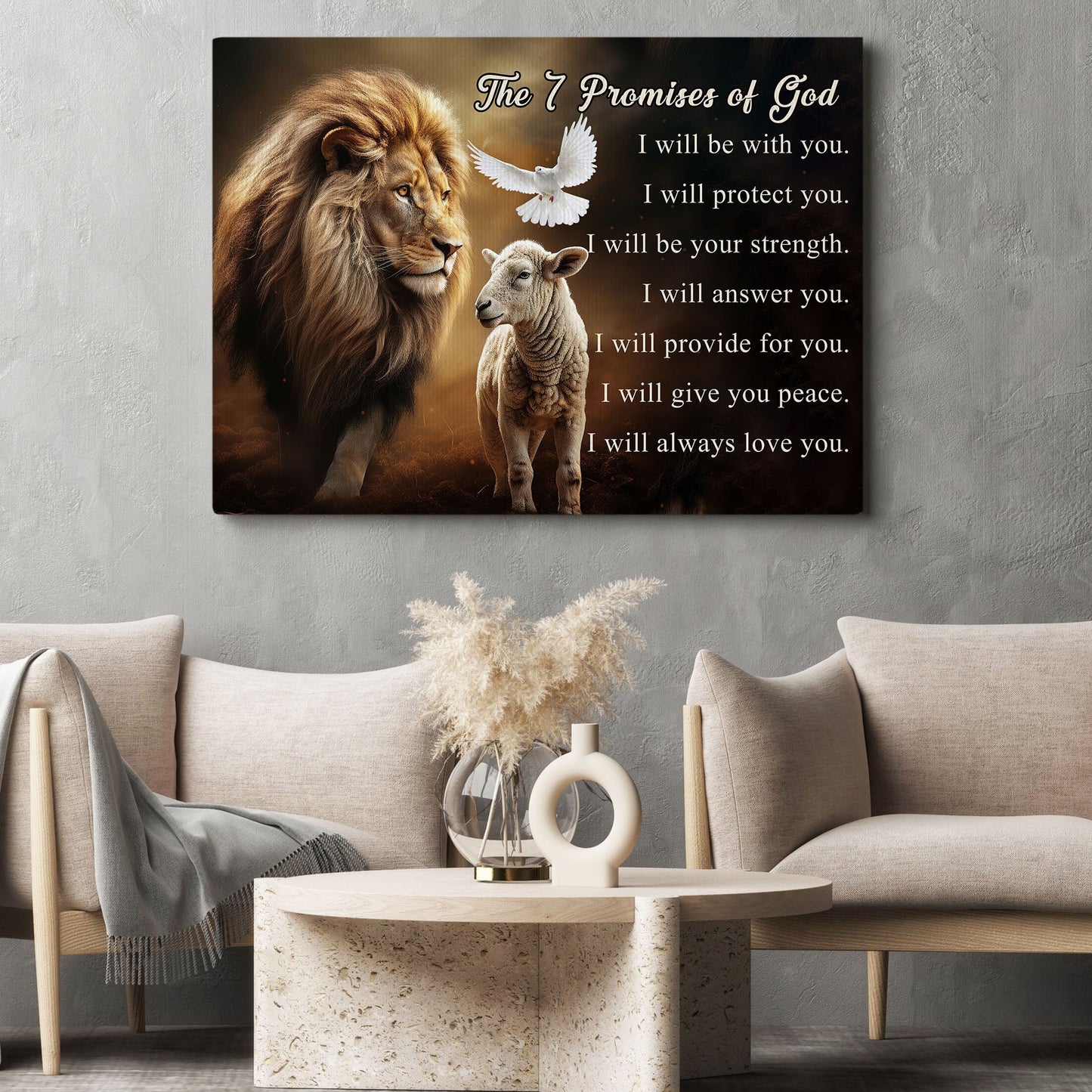 The 7 Promises Of God, Religious Lion Canvas Painting, Jesus Goat Wall Art Decor, Poster Gift For Christian Lovers