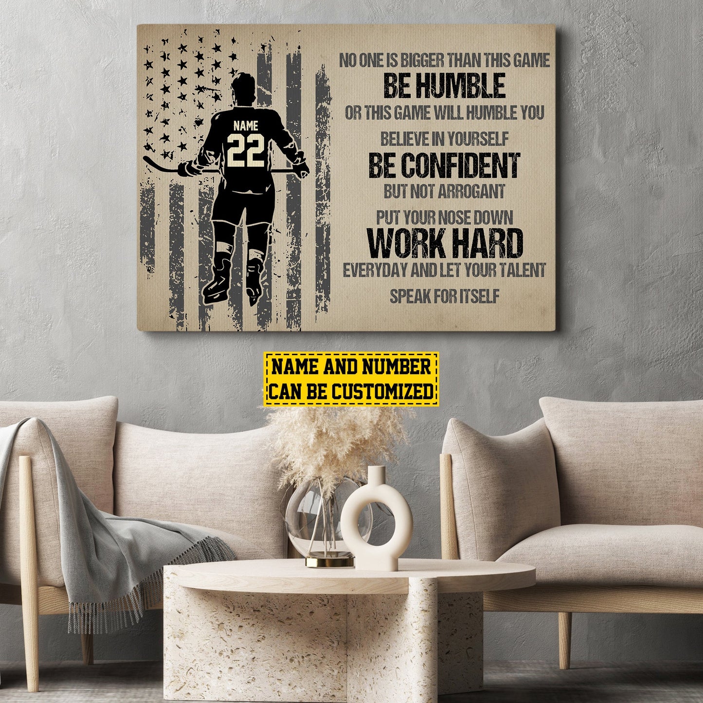 Work Hard Let Your Talent, Personalized Motivational Canvas Painting, Inspirational Quotes Wall Art Decor, Poster Gift For Hockey Lovers