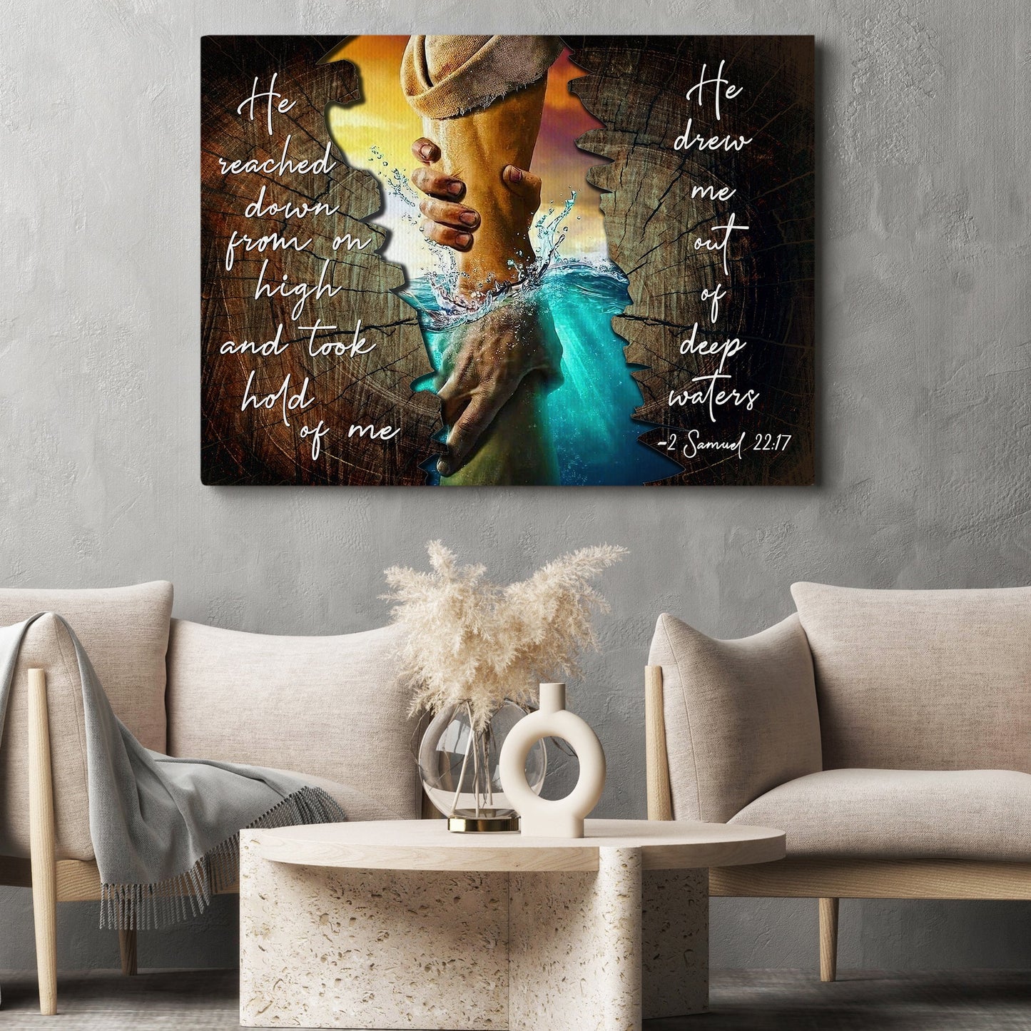 Hand Of God Saving Deep Waters, Christian Inspirational Canvas Painting, Wall Art Decor, Religious Poster Gift