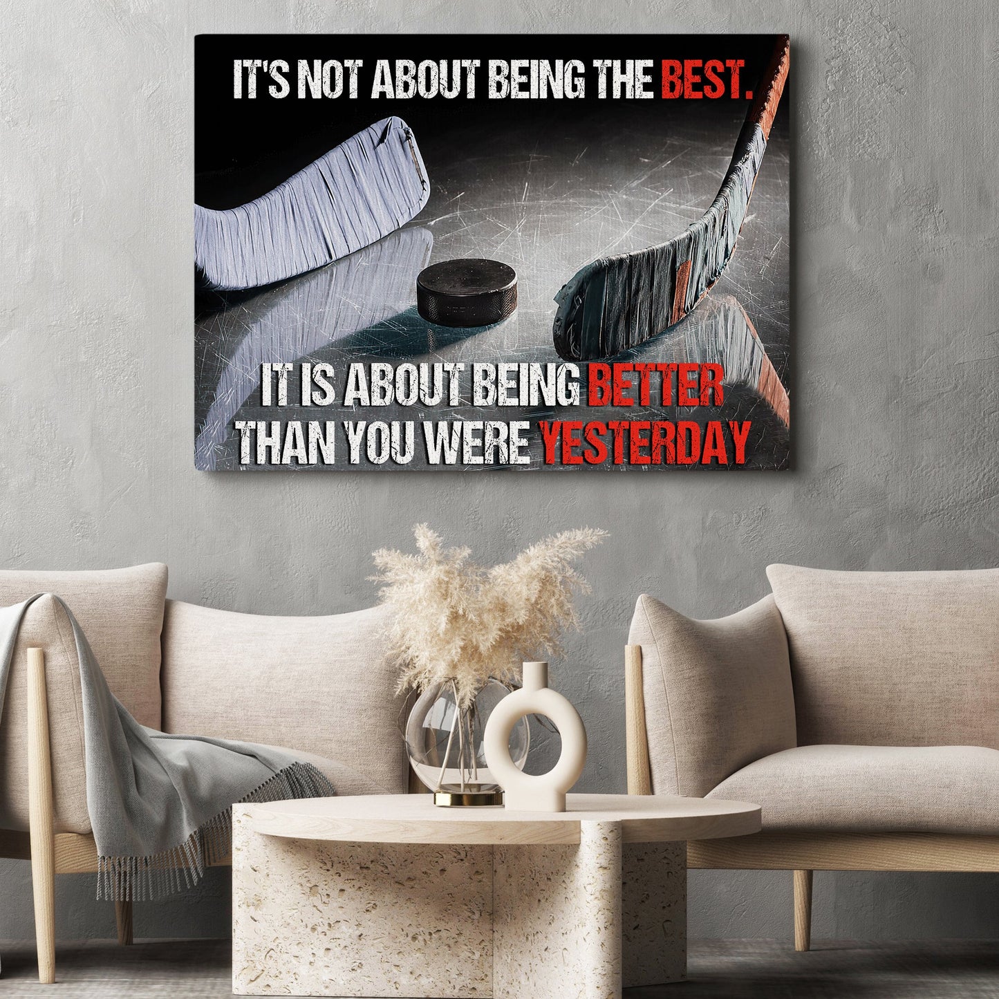 Being Better Than You Were Yesterday, Motivational Canvas Painting, Inspirational Quotes Wall Art Decor, Poster Gift For Hockey Lovers