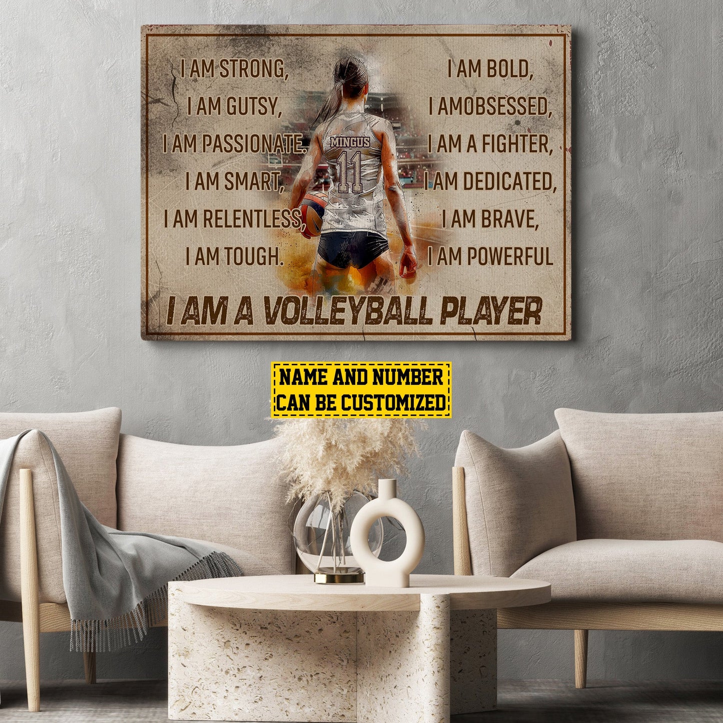 I Am A Volleyball Player, Personalized Motivational Volleyball Canvas Painting, Inspirational Quotes Wall Art Decor, Poster Gift For Volleyball Girl Lovers