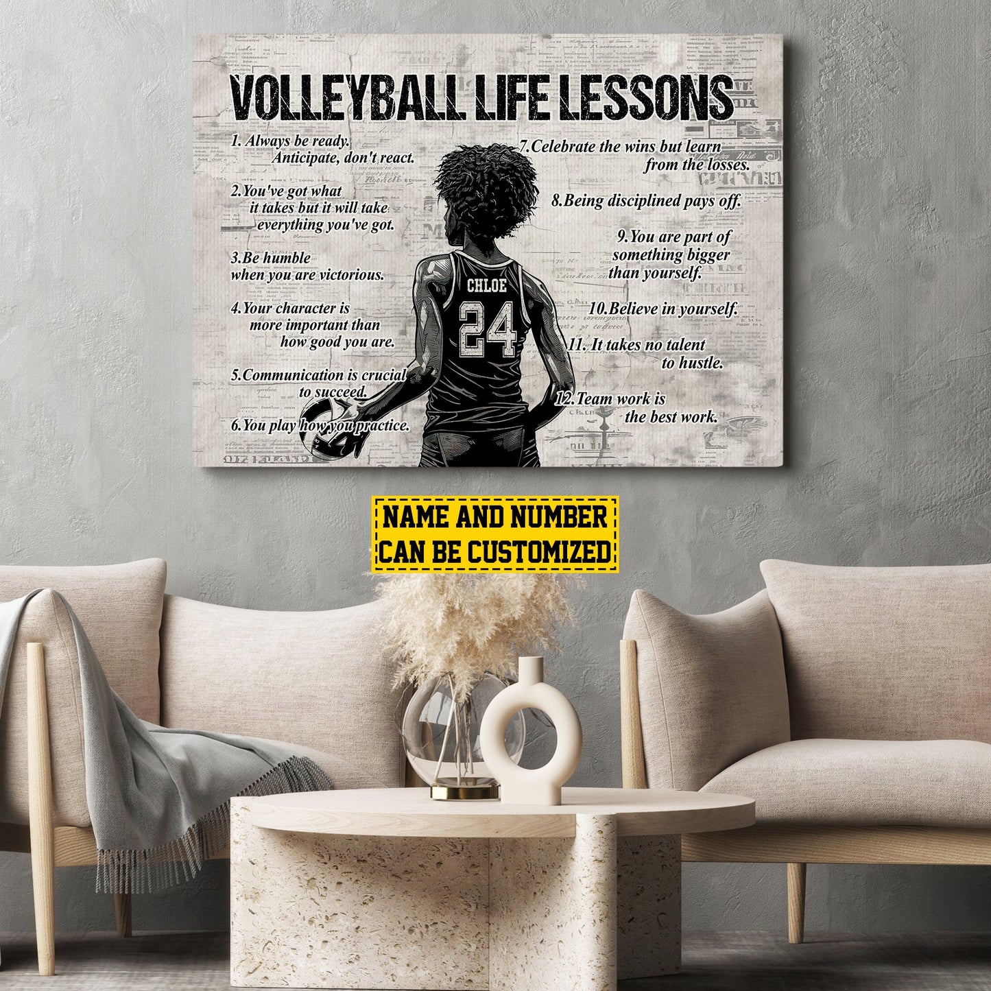 Personalized Motivational Volleyball African American Girl Canvas Painting, Inspirational Quotes Wall Art Decor, Poster Gift For African American Lovers