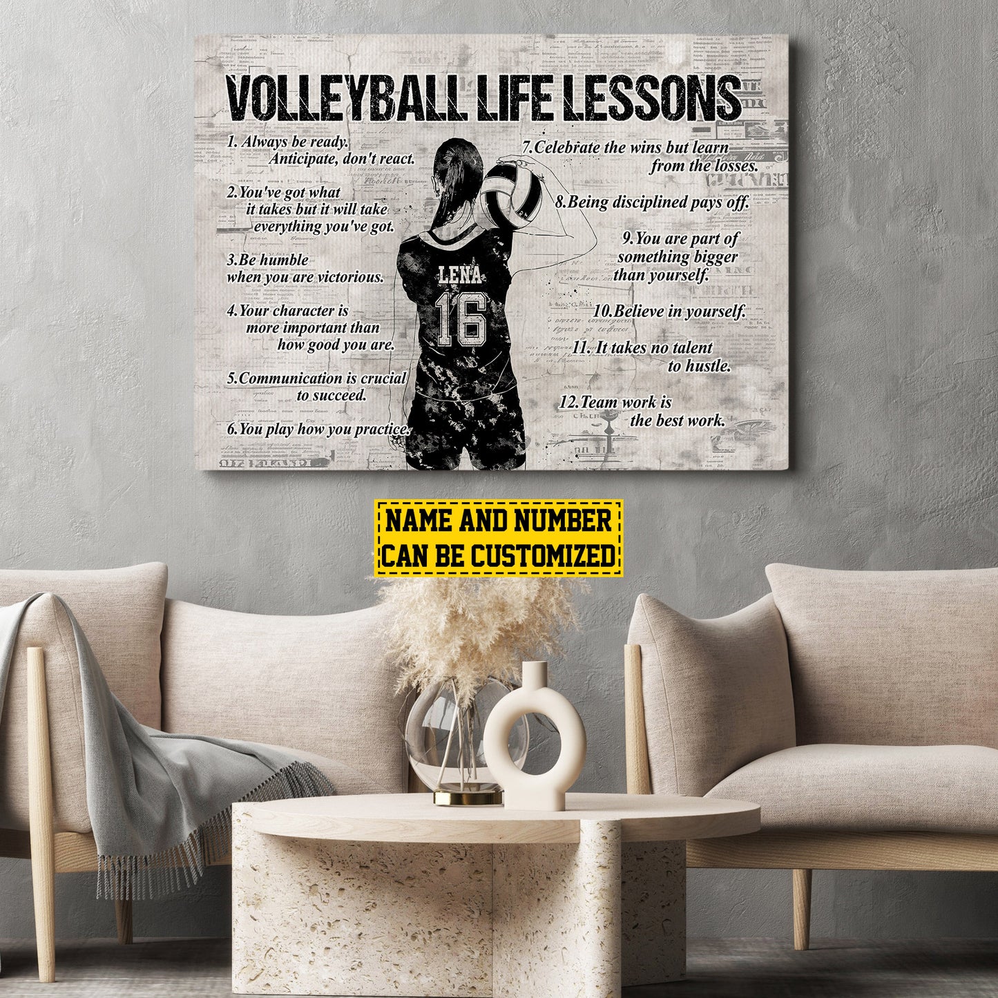 Volleyball Life Lessons, Personalized Motivational Volleyball Canvas Painting, Inspirational Quotes Wall Art Decor, Poster Gift For Volleyball Lovers