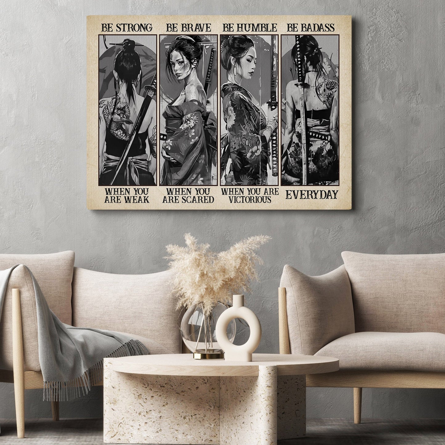 Be Strong Be Brave Be Badass, Samurai Culture Canvas Painting, Inspirational Quotes Wall Art Decor, A Poster Gift For Fans Of Samurai