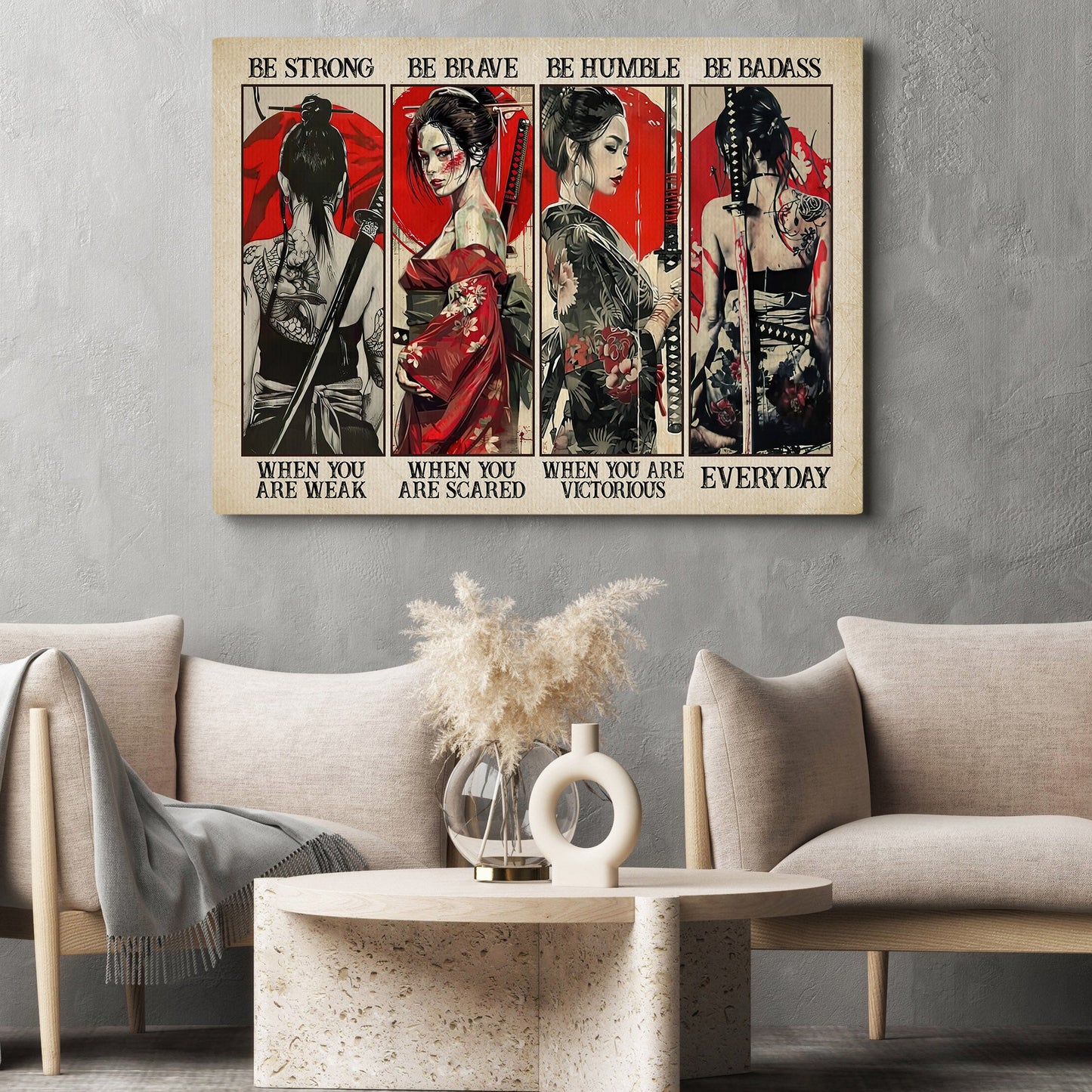 Be Strong Be Brave Be Badass, Motivational Samurai Girl Canvas Painting, Inspirational Quotes Wall Art Decor, A Poster Gift For Fans Of Samurai