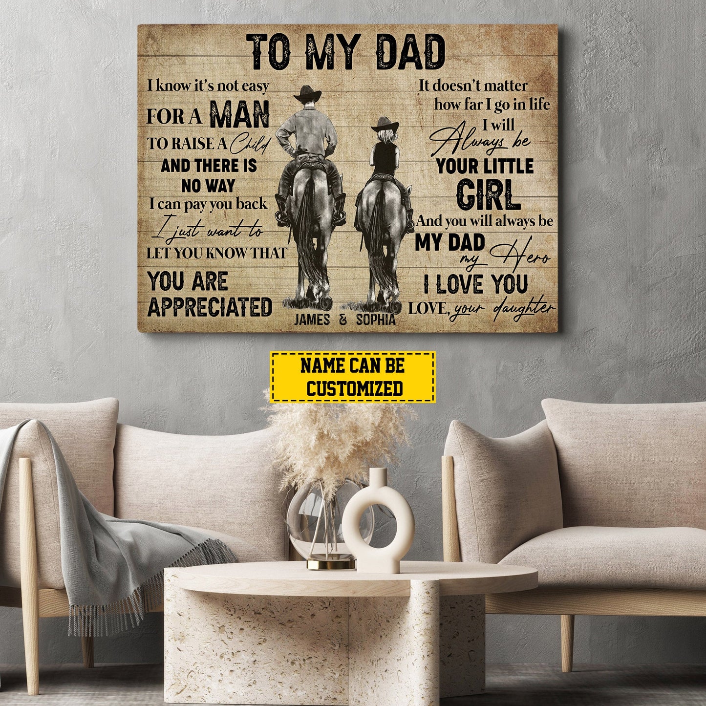 Personalized Cowboy Canvas Painting, To My Dad My Hero, Father's Day Poster Gift For Horse Riding Lovers, Gift For Dad From Daughter