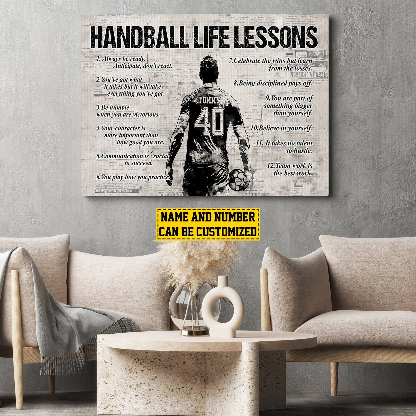 Personalized Motivational Handball Boy Canvas Painting, Handball Life Lessons, Inspirational Quotes Wall Art Decor, Poster Gift For Handball Man Lovers