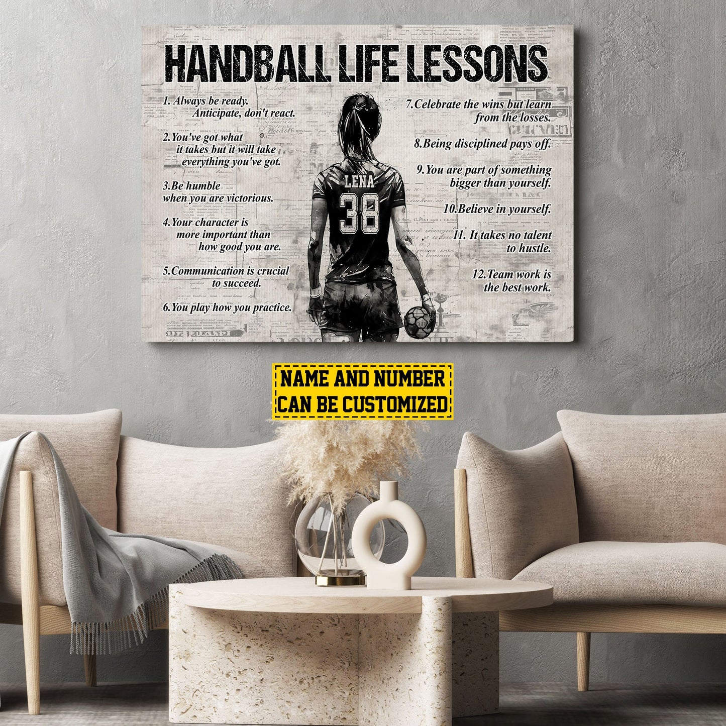 Personalized Motivational Handball Girl Canvas Painting, Handball Life Lessons, Inspirational Quotes Wall Art Decor, Poster Gift For Handball Lovers