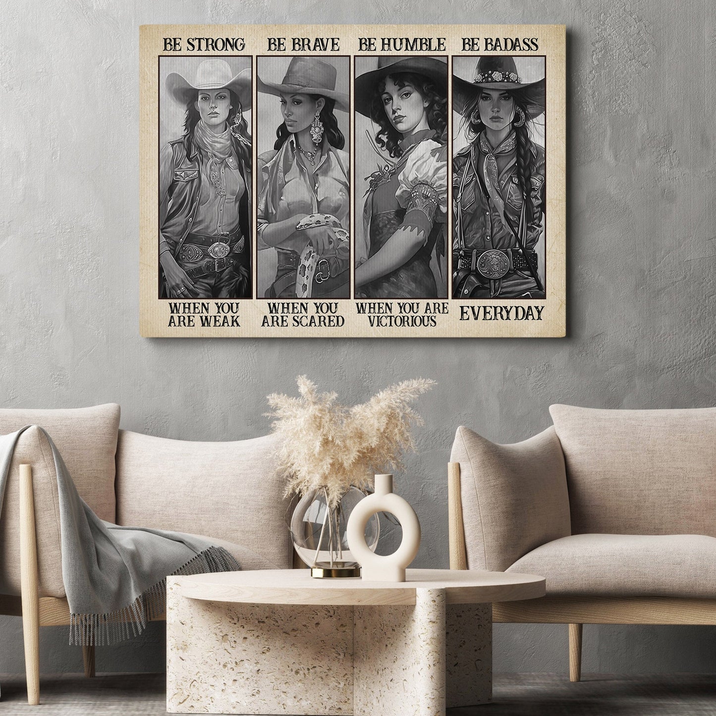 Be Strong Be Brave Be Humble Be Badass, Cowgirl Canvas Painting, Inspirational Quotes Horse Wall Art Decor, Poster Gift For Cowgirl Lovers