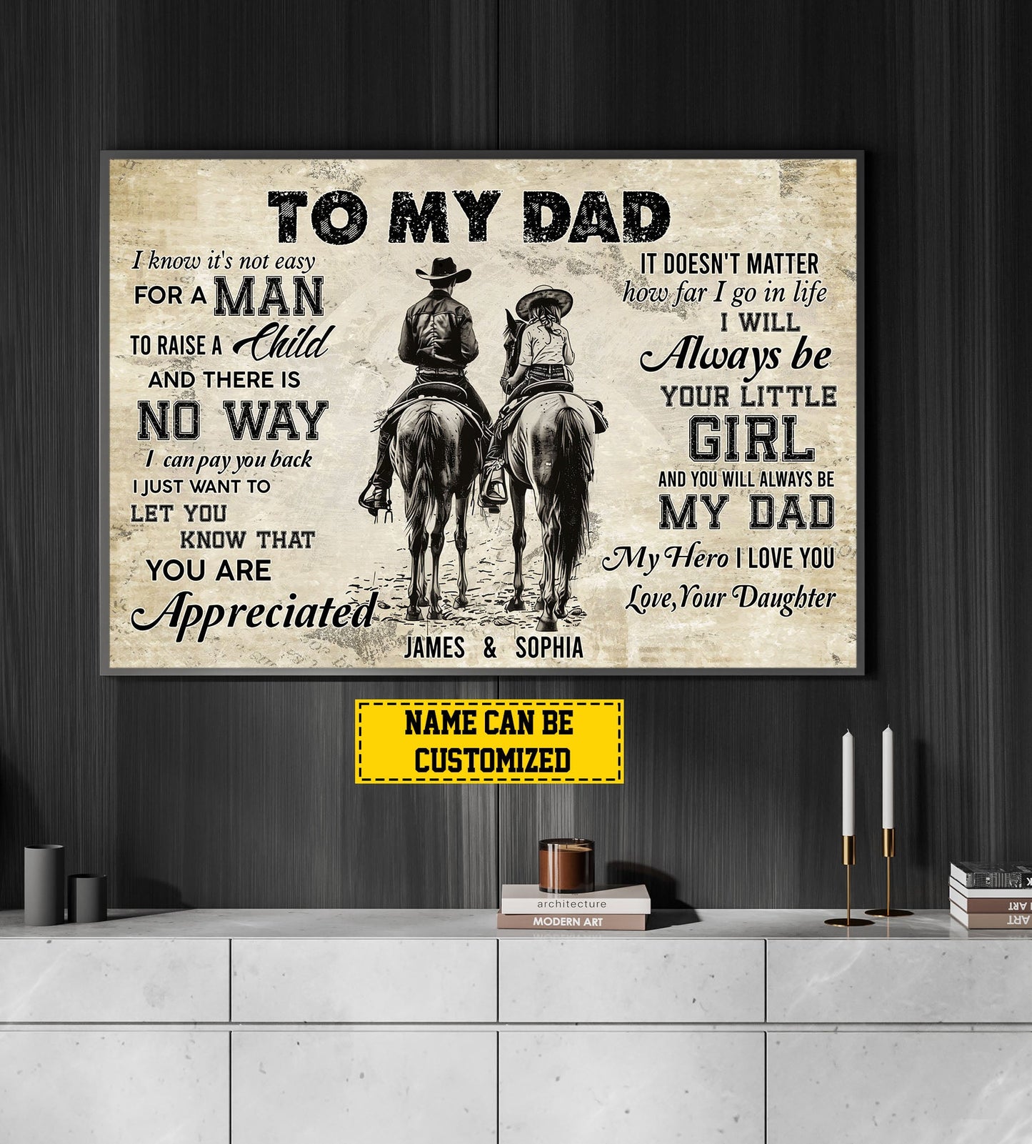 To My Hero Love You, Personalized Horse Riding Canvas Painting, Inspirational Quotes Horse Wall Art Decor, Father's Day Poster Gift For Cowboy Lovers