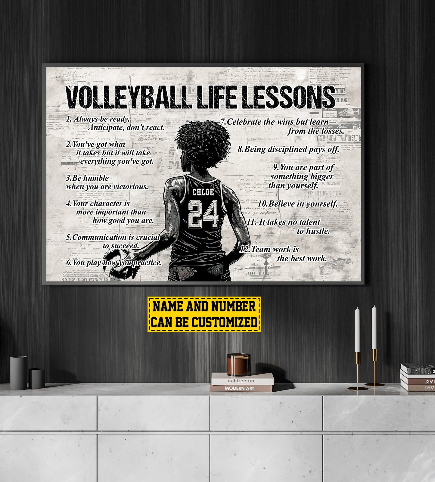 Personalized Motivational Volleyball African American Girl Canvas Painting, Inspirational Quotes Wall Art Decor, Poster Gift For African American Lovers