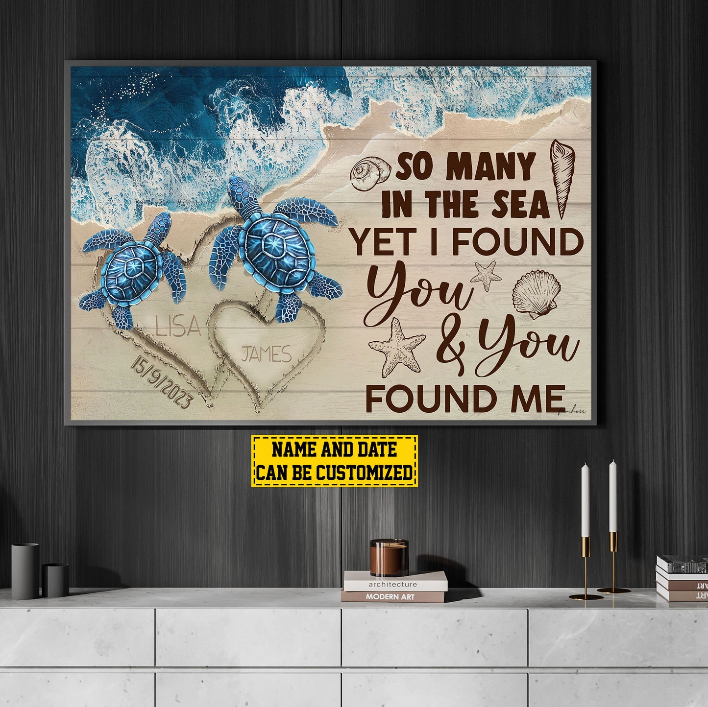 I Found You & You Found Me, Personalized Turtle Canvas Painting, Inspirational Quotes Wall Art Decor, Poster Gift For Sea Turtle Lovers