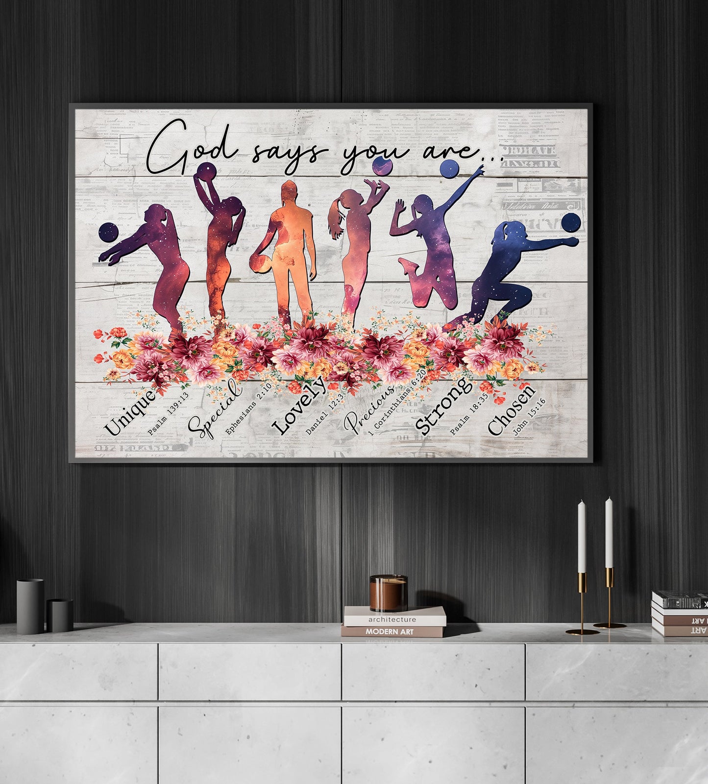 God Says You Are Unique Special Chosen, Volleyball Girl Canvas Painting, Inspirational Quotes Volleyball Wall Art Decor, Poster Gift For Volleyball Lovers