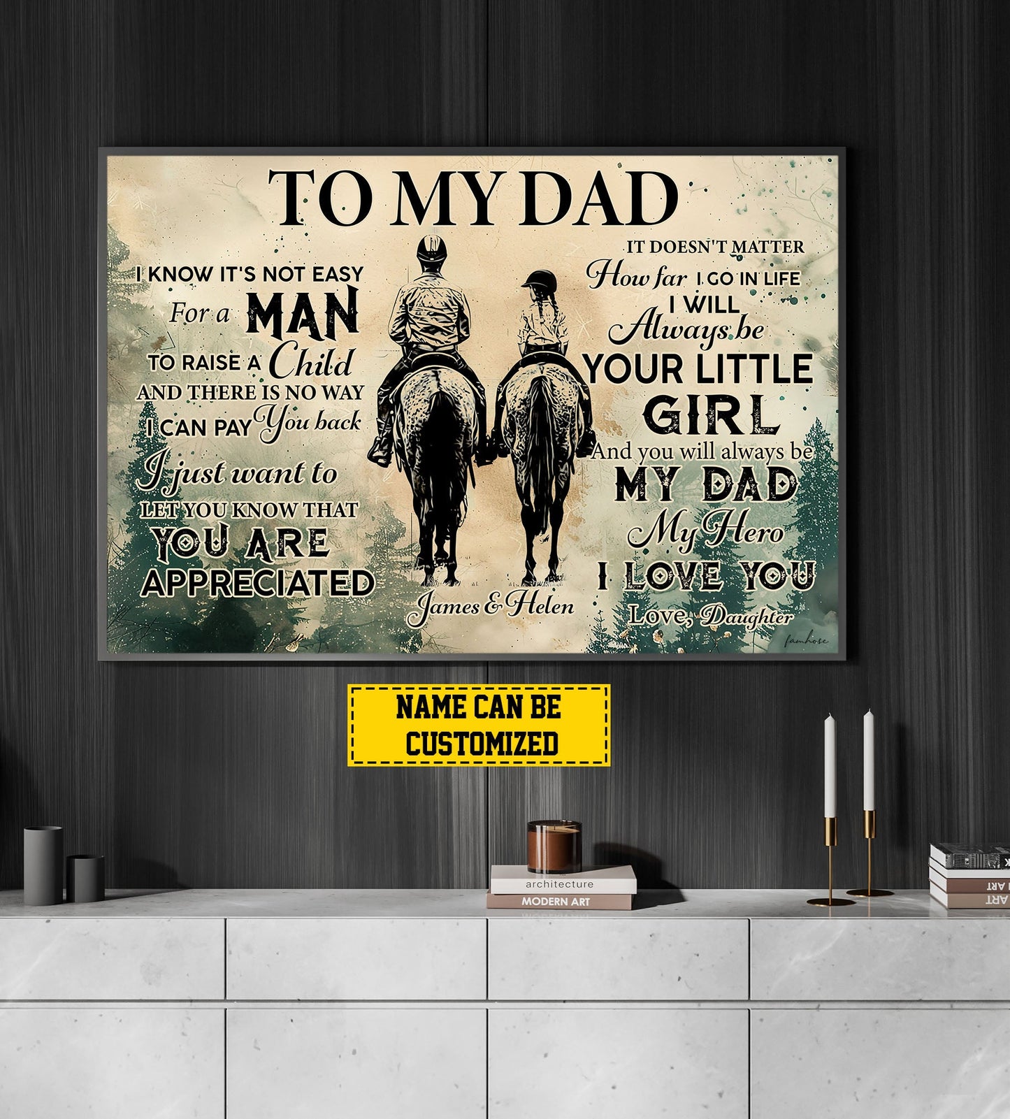 Personalized Horse Riding Canvas Painting, To My Dad My, Inspirational Quotes Horse Wall Art Decor, Father's Day Poster Gift For Cowboy Lovers