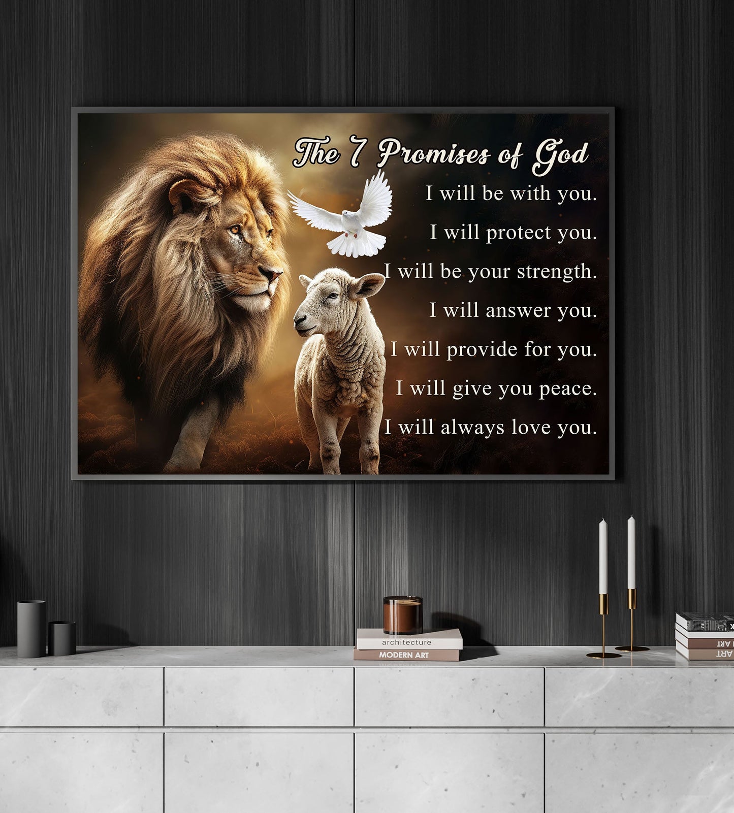 The 7 Promises Of God, Religious Lion Canvas Painting, Jesus Goat Wall Art Decor, Poster Gift For Christian Lovers