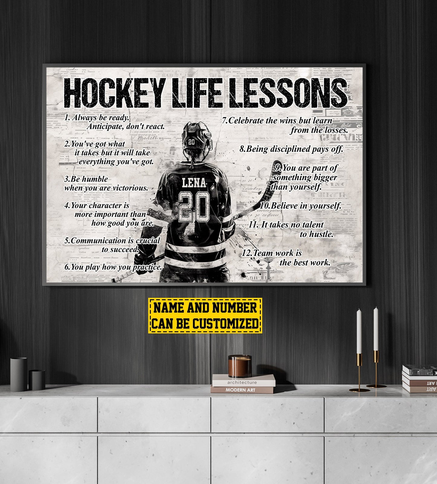 Personalized Motivational Hockey Girl Canvas Painting, Hockey Life Lessons, Inspirational Quotes Wall Art Decor, Poster Gift For Hockey Lovers