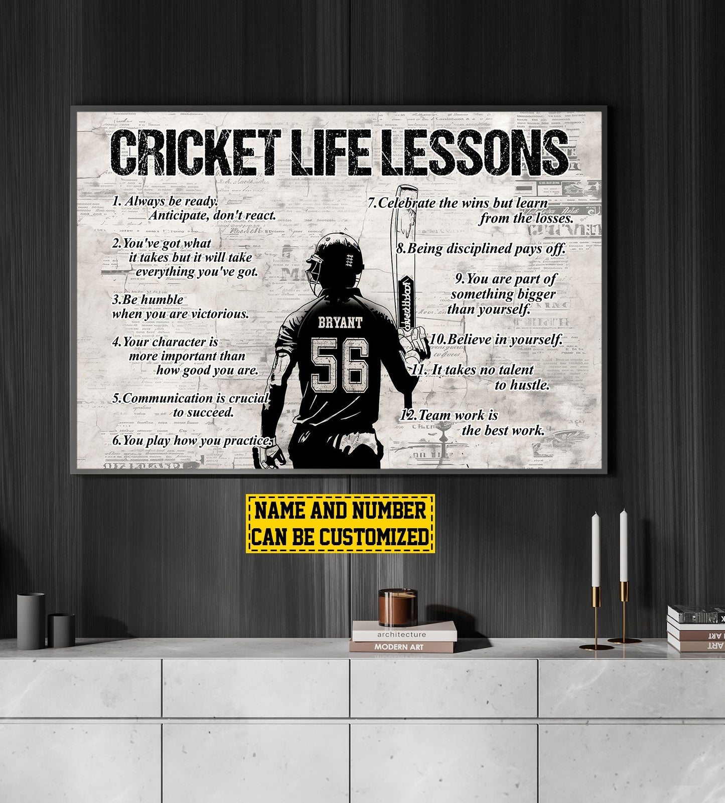 Cricket Life Lessons, Personalized Motivational Cricket Boy Canvas Painting, Inspirational Quotes Wall Art Decor, Poster Gift For Cricket Lovers