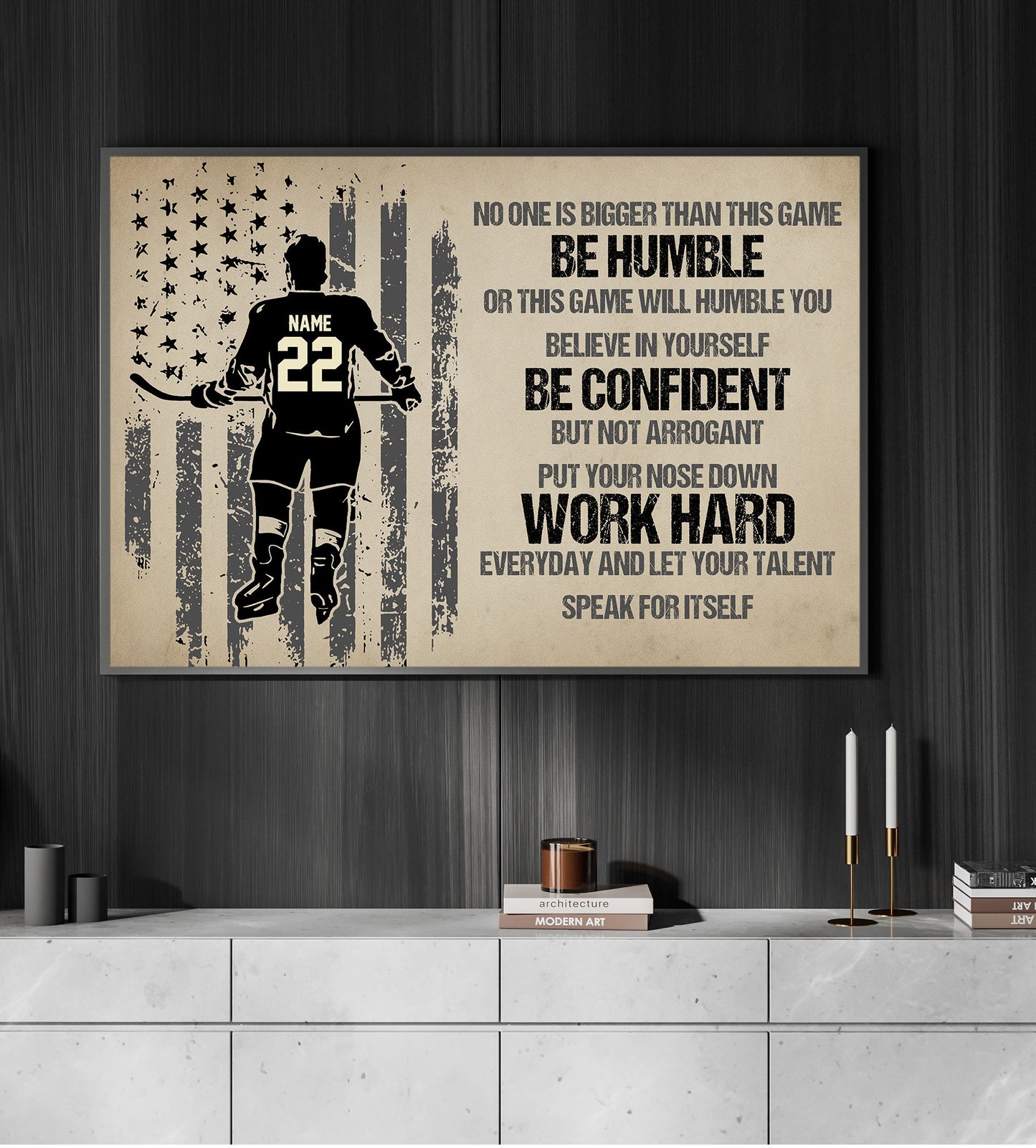 Work Hard Let Your Talent, Personalized Motivational Canvas Painting, Inspirational Quotes Wall Art Decor, Poster Gift For Hockey Lovers