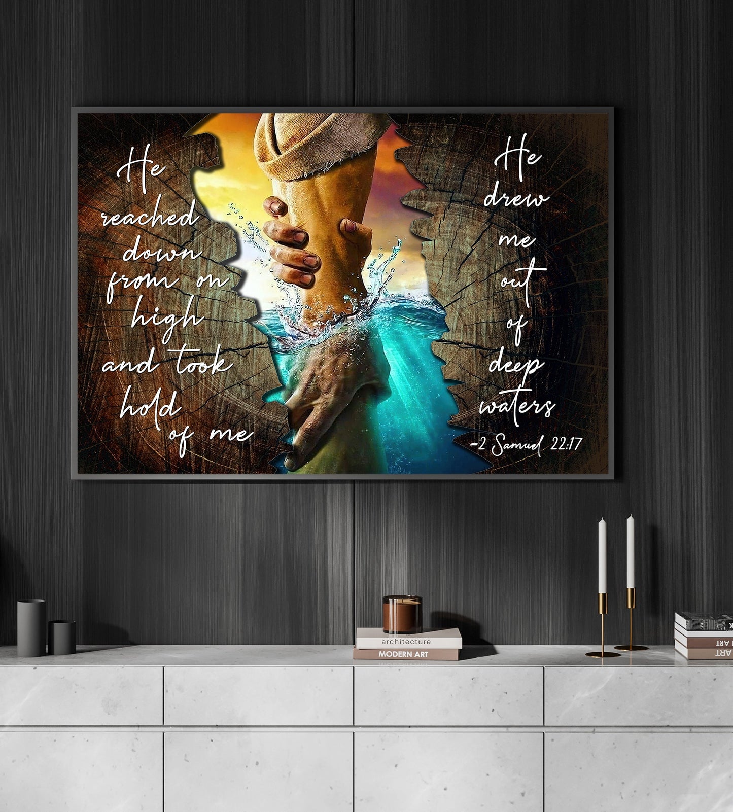 Hand Of God Saving Deep Waters, Christian Inspirational Canvas Painting, Wall Art Decor, Religious Poster Gift