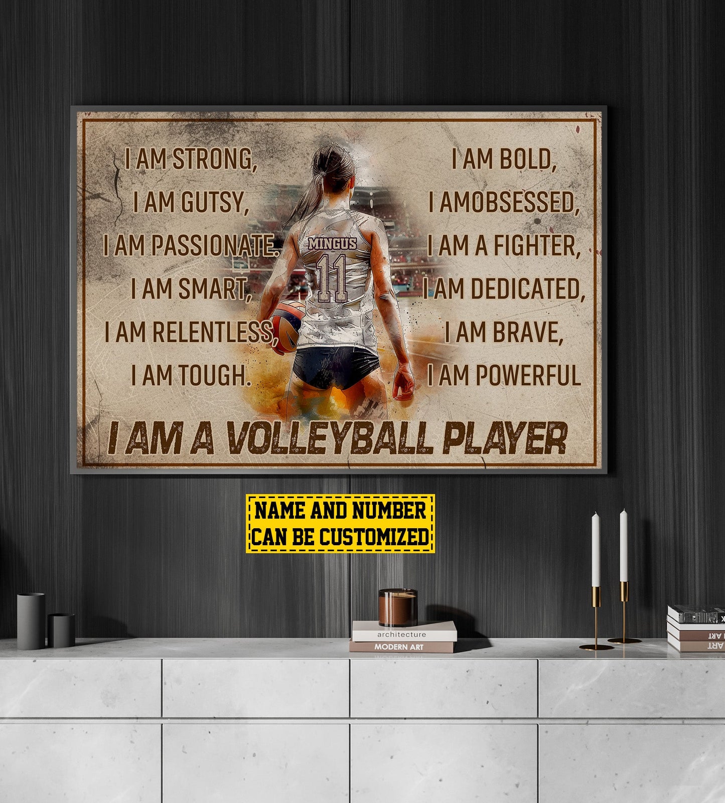 I Am A Volleyball Player, Personalized Motivational Volleyball Canvas Painting, Inspirational Quotes Wall Art Decor, Poster Gift For Volleyball Girl Lovers