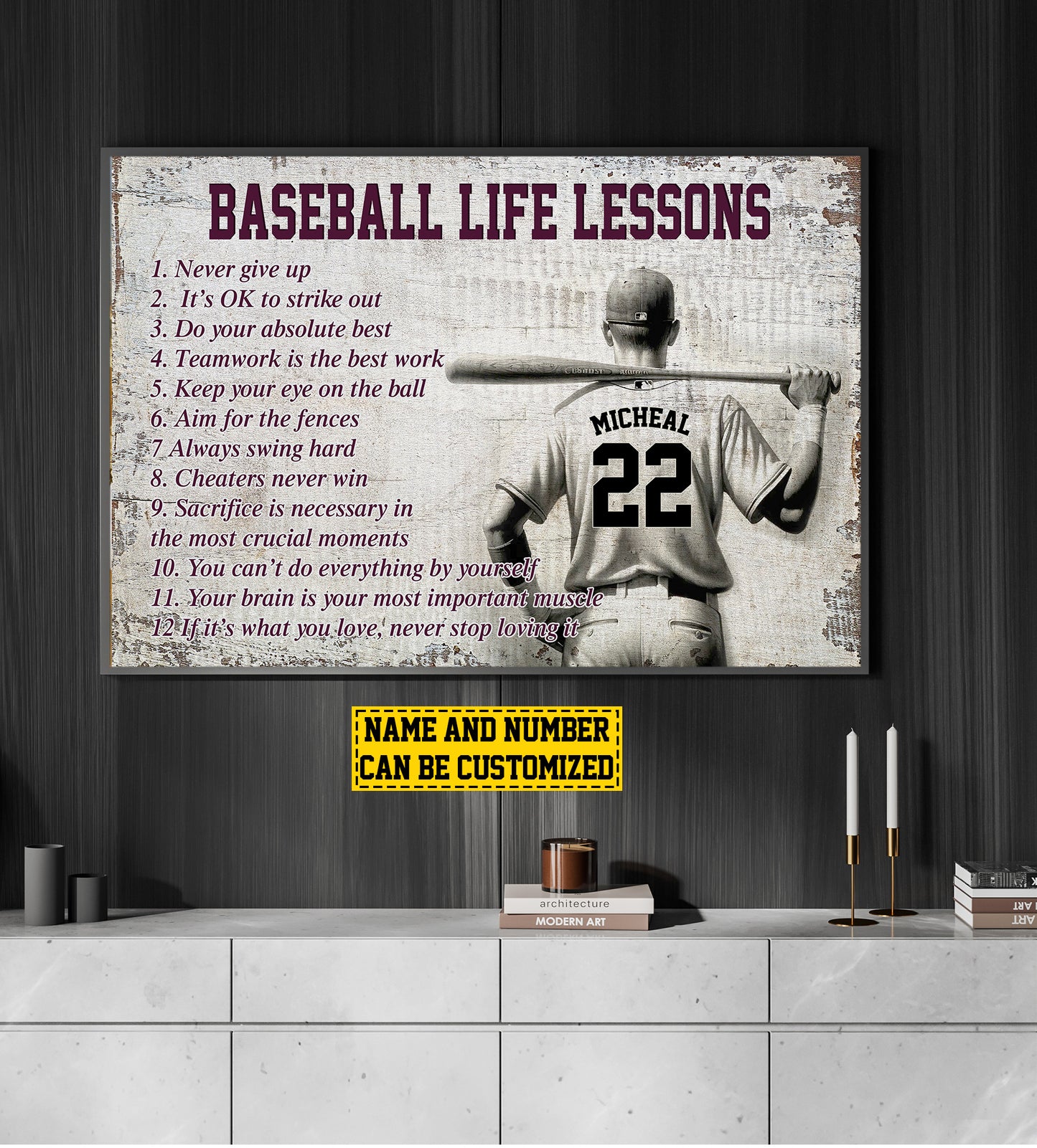 Baseball Life Lessons What You Love Never Stop, Personalized Motivational Baseball Canvas Painting, Inspirational Quotes Wall Art Decor, Poster Gift For Baseball Lovers