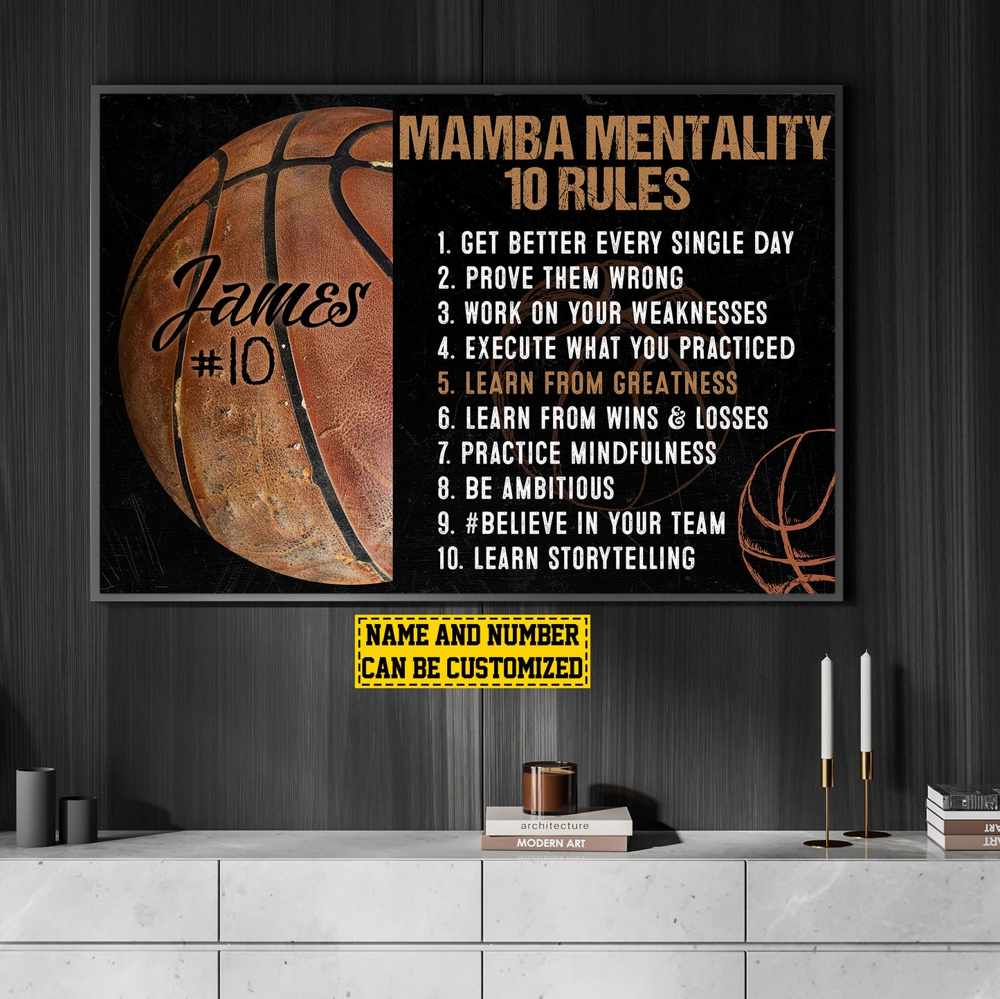 Personalized Basketball Canvas Painting, Mentality 10 Rules, Sports Quotes Wall Art Decor, Poster Gift For Basketball Lovers, Basketball Players