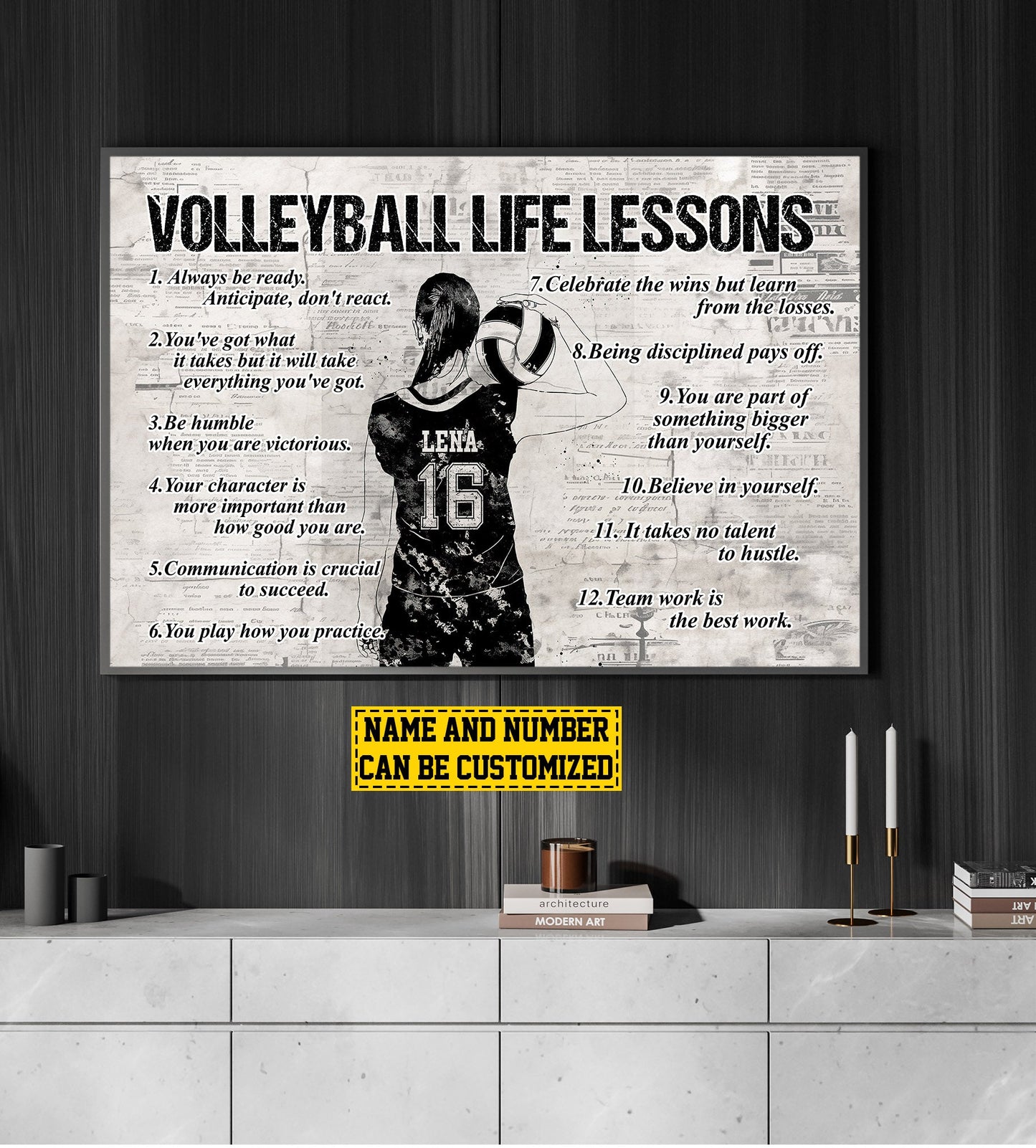 Volleyball Life Lessons, Personalized Motivational Volleyball Canvas Painting, Inspirational Quotes Wall Art Decor, Poster Gift For Volleyball Lovers