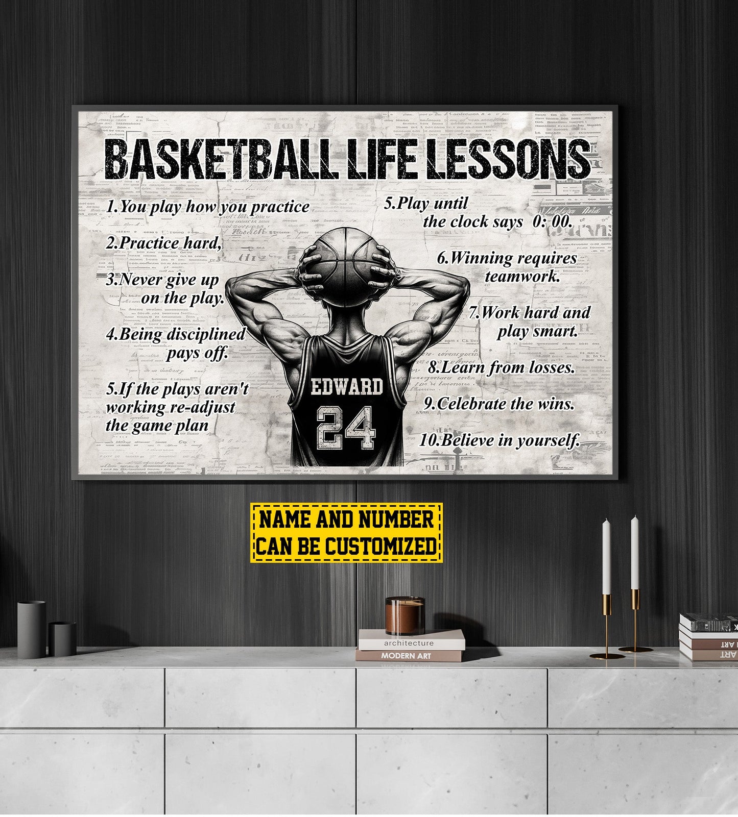 Basketball Life Lessons Believe In Yourself, Personalized Motivational Basketball Canvas Painting, Inspirational Quotes Wall Art Decor, Poster Gift For Basketball Lovers