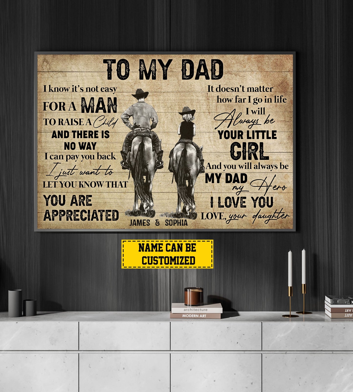 Personalized Cowboy Canvas Painting, To My Dad My Hero, Father's Day Poster Gift For Horse Riding Lovers, Gift For Dad From Daughter