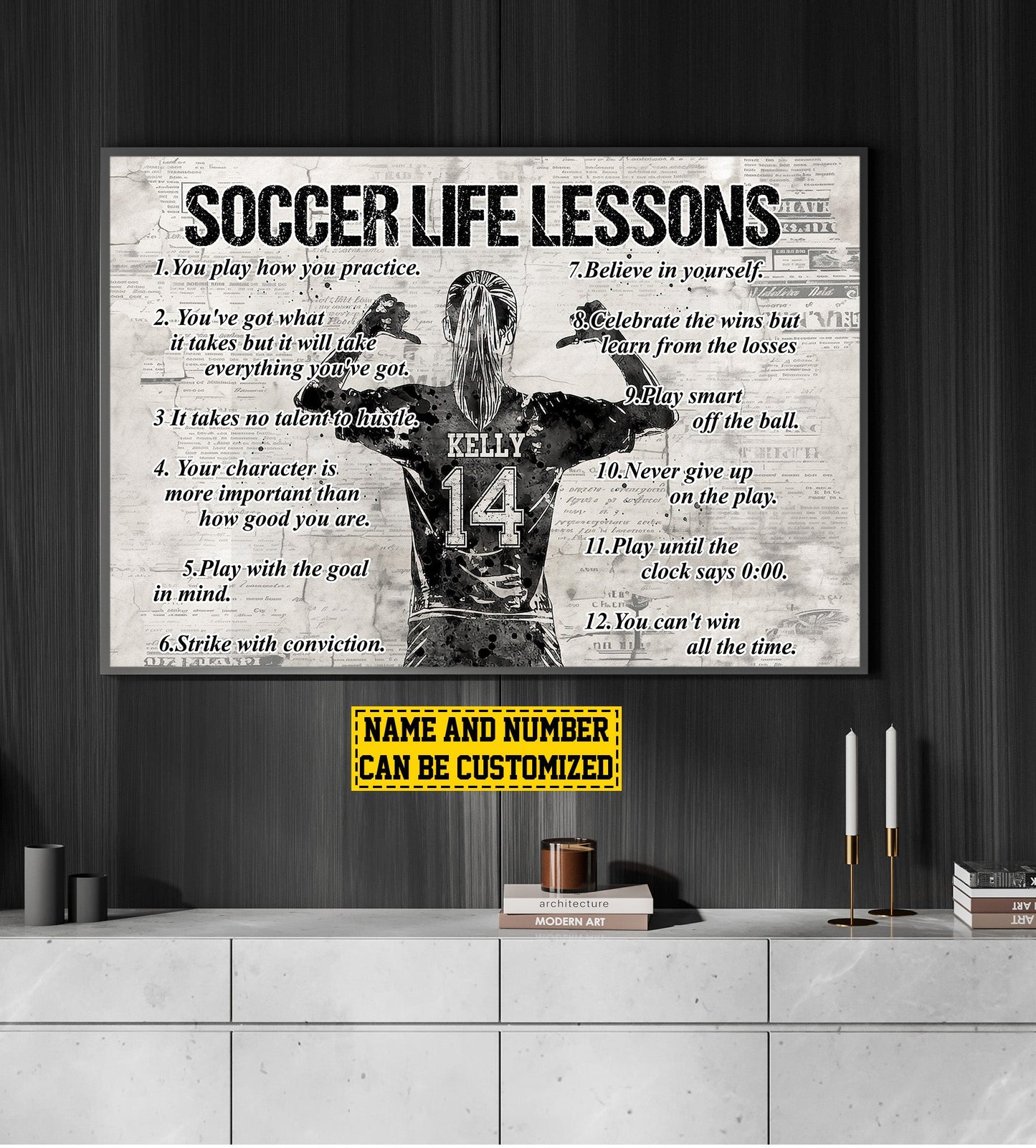 Soccer Life Lessons, Personalized Motivational Soccer Canvas Painting, Inspirational Quotes Wall Art Decor, Poster Gift For Soccer Girl Lovers