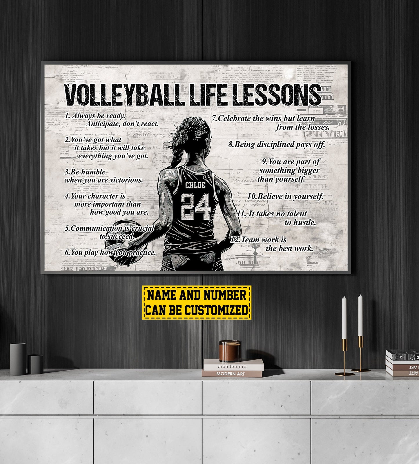 Personalized Motivational Volleyball African American Girl Canvas Painting, Inspirational Quotes Wall Art Decor, Poster Gift For Volleyball Lovers