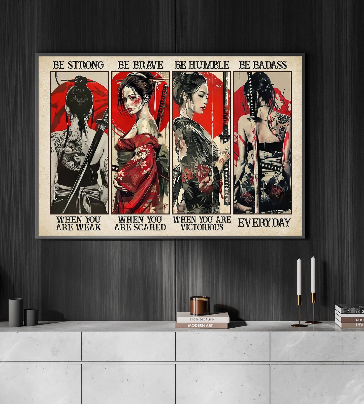 Be Strong Be Brave Be Badass, Motivational Samurai Girl Canvas Painting, Inspirational Quotes Wall Art Decor, A Poster Gift For Fans Of Samurai